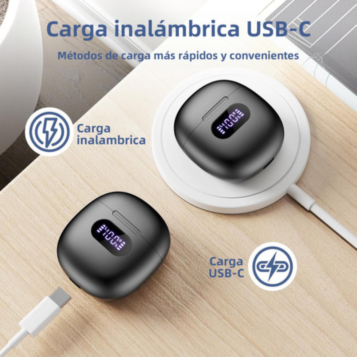 Audífonos Bluetooth Bmani S13 Inalámbricos Auricular Al Agua Con Led Pantalla De Potencia Carga inalambrica Negro