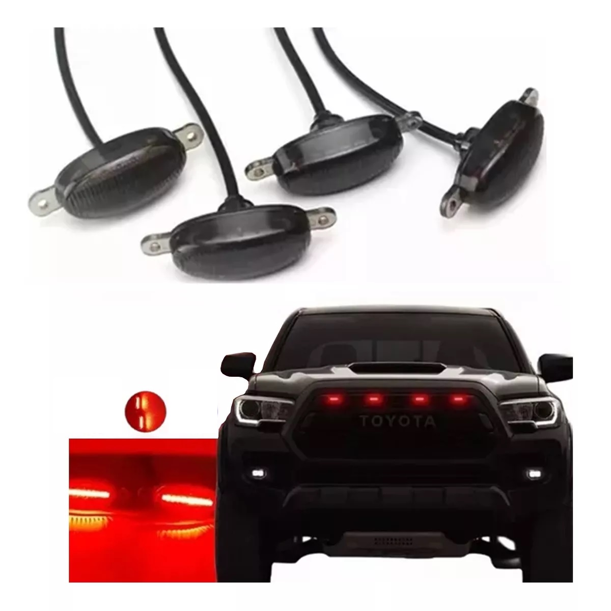 Kit 4 Luz Led Parrilla Universal Raptor Ámbar Con Cable Drl Rojo