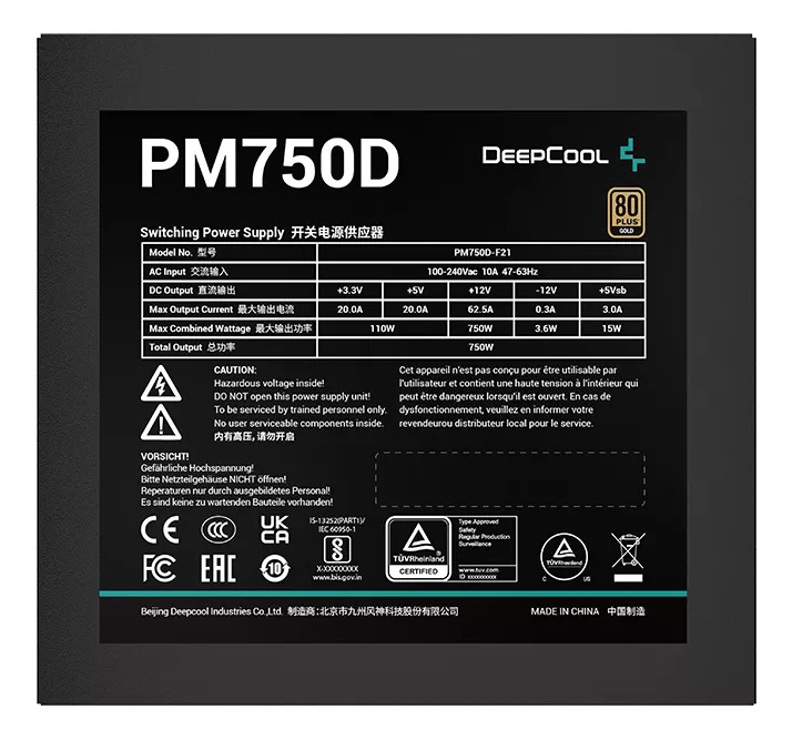 FUENTE DEEPCOOL PM750D 750W 80PLUS GOLD ATX NO MODULAR R-PM750D-FA0B-VN