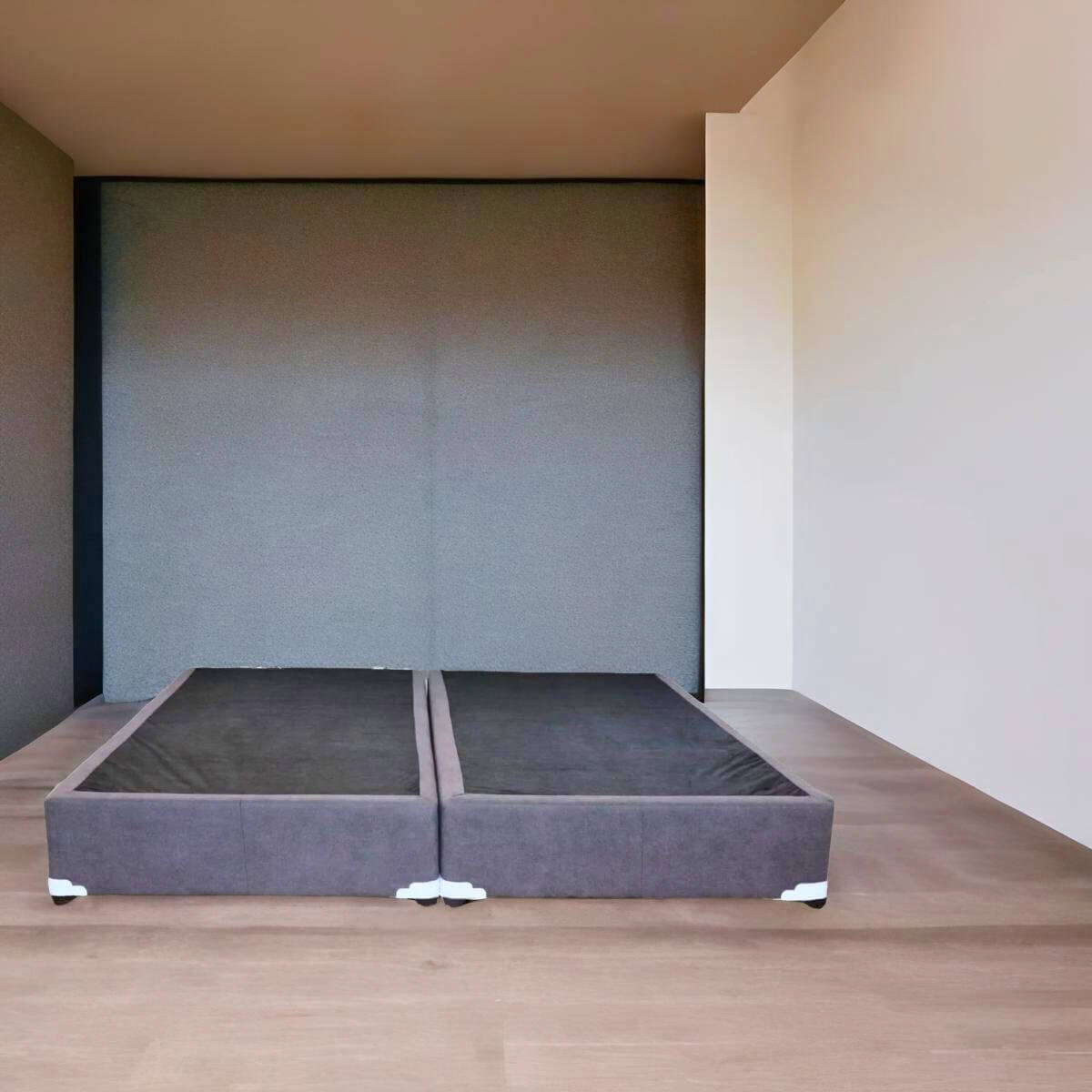 Base para Cama King Size NORVAL Muebles Base de Madera con Moderno tapiz en Lino Gris.