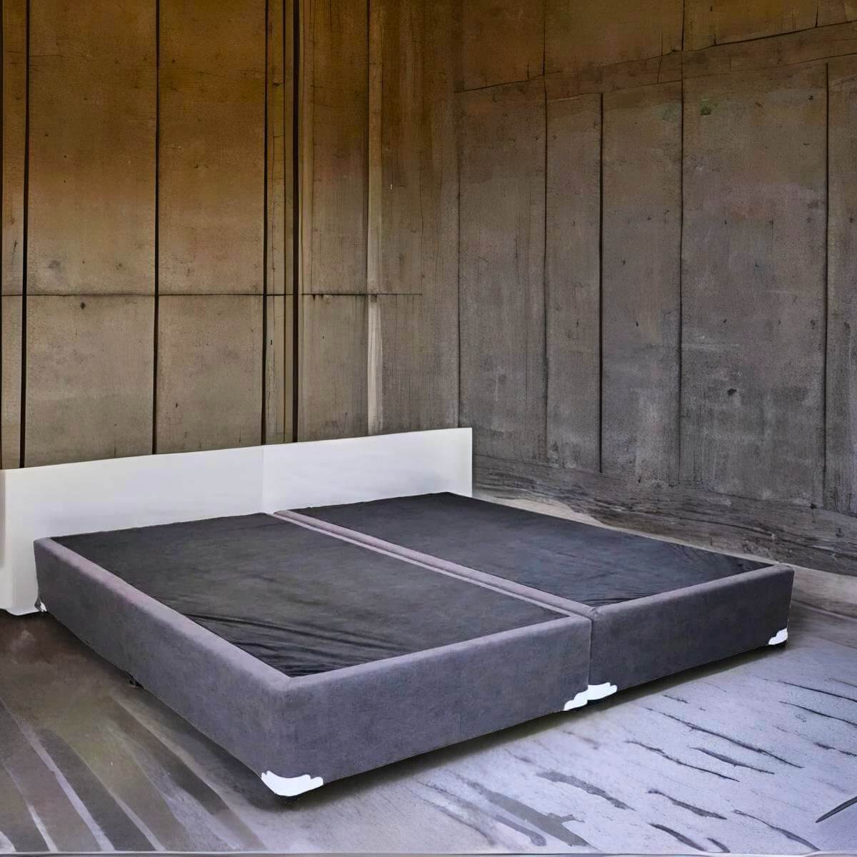 Base para Cama King Size NORVAL Muebles Base de Madera con Moderno tapiz en Lino Gris.