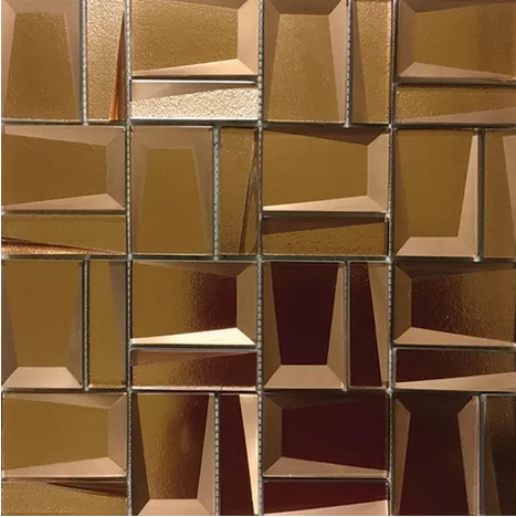 Malla o Mosaico Decorativo de vidrio ELE, medida 30 x 30 cms. (base por altura). Diseño en tonos cobrizos. Caja de 5 piezas.