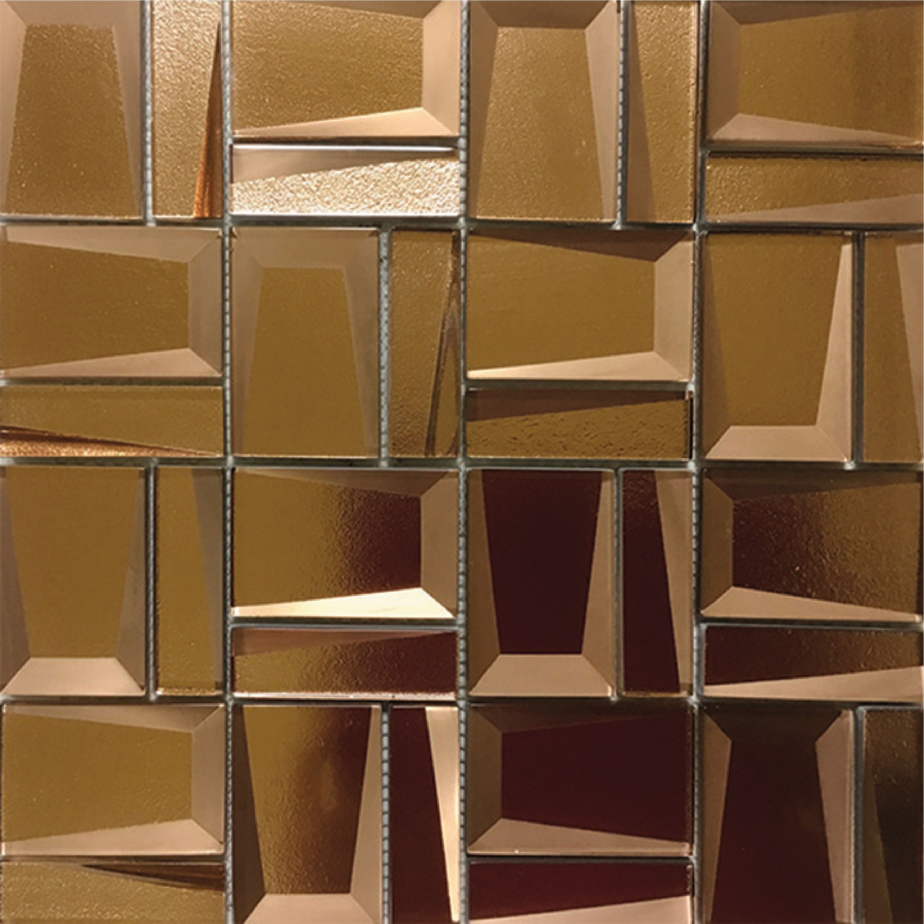 Malla o Mosaico Decorativo de vidrio ELE, medida 30 x 30 cms. (base por altura). Diseño en tonos cobrizos. Caja de 5 piezas.