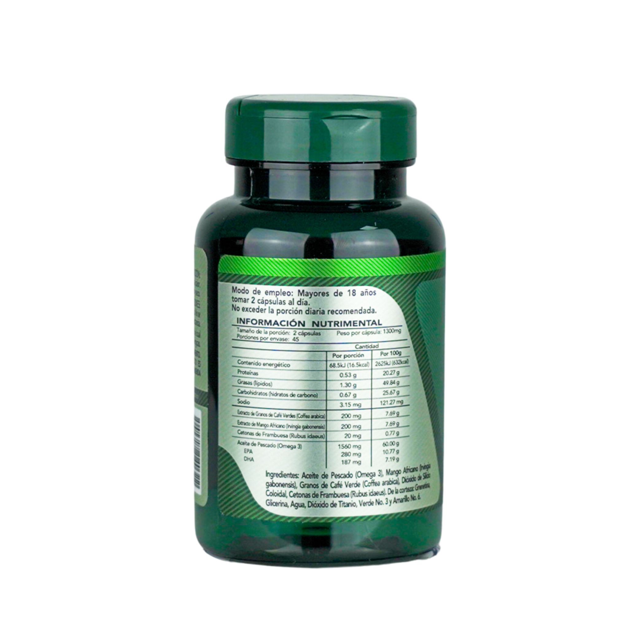 Herbalia Lab Granos de Café Verde, Mango Africano, Cetonas de Frambuesa y Omega 3 | Suplemento Natural de Alta Calidad con Antioxidantes y Omega 3 EPA/DHA - 90 Cápsulas