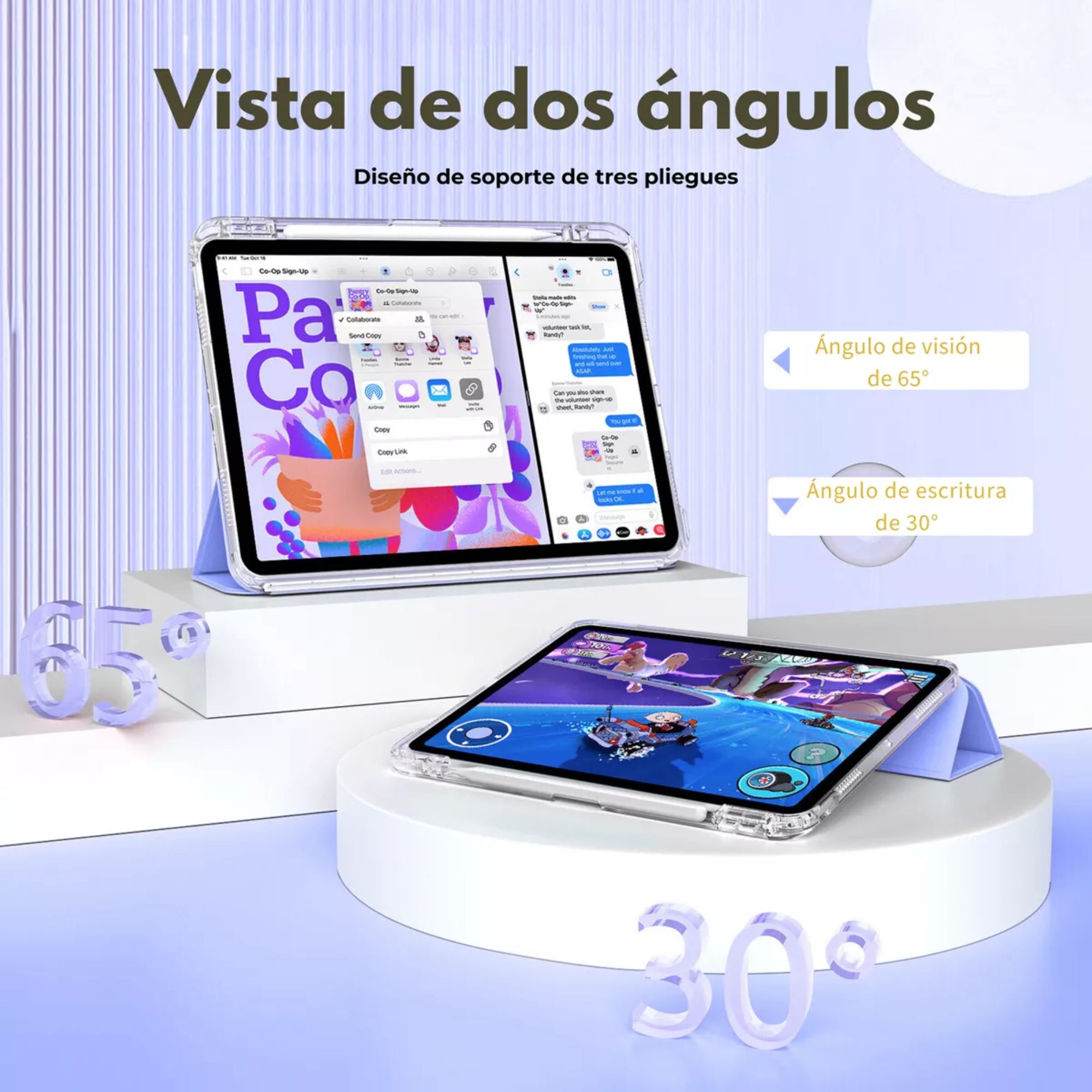 Funda Para iPad Pro 12.9 / Air 13 M2 Smart Cover Soporte Color Lila