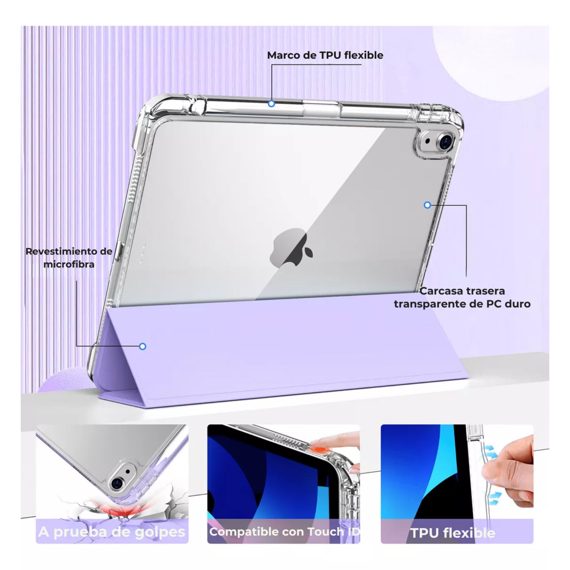 Funda Para iPad Pro 12.9 / Air 13 M2 Smart Cover Soporte Color Lila