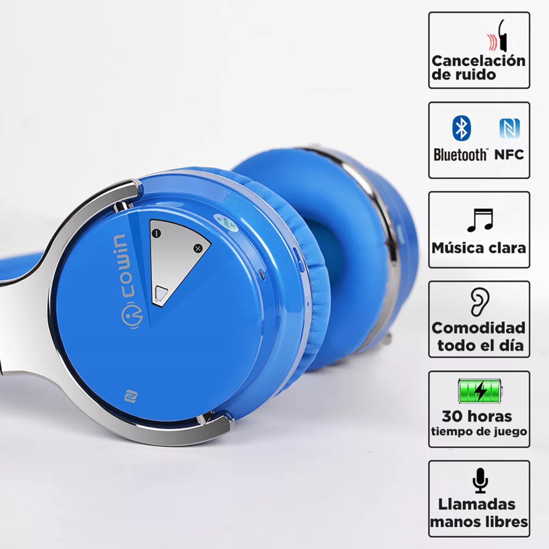 Auriculares Inalámbricos Bluetooth Cowin E7, Llamada De Micrófono,30 Horas De Reproducción Para Viajes/trabajo, Función Activa De Reducción De Ruido auriculares Tipo Oreja,Audifonos Cancelacion Ruido