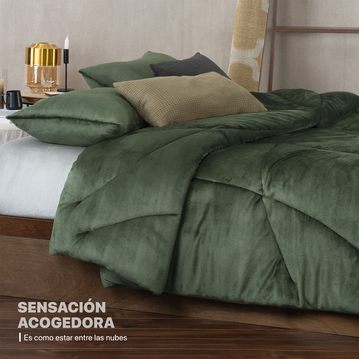 Edredón Invernal Cobertor Queen Size + Fundas Oliva ESQUIMAL