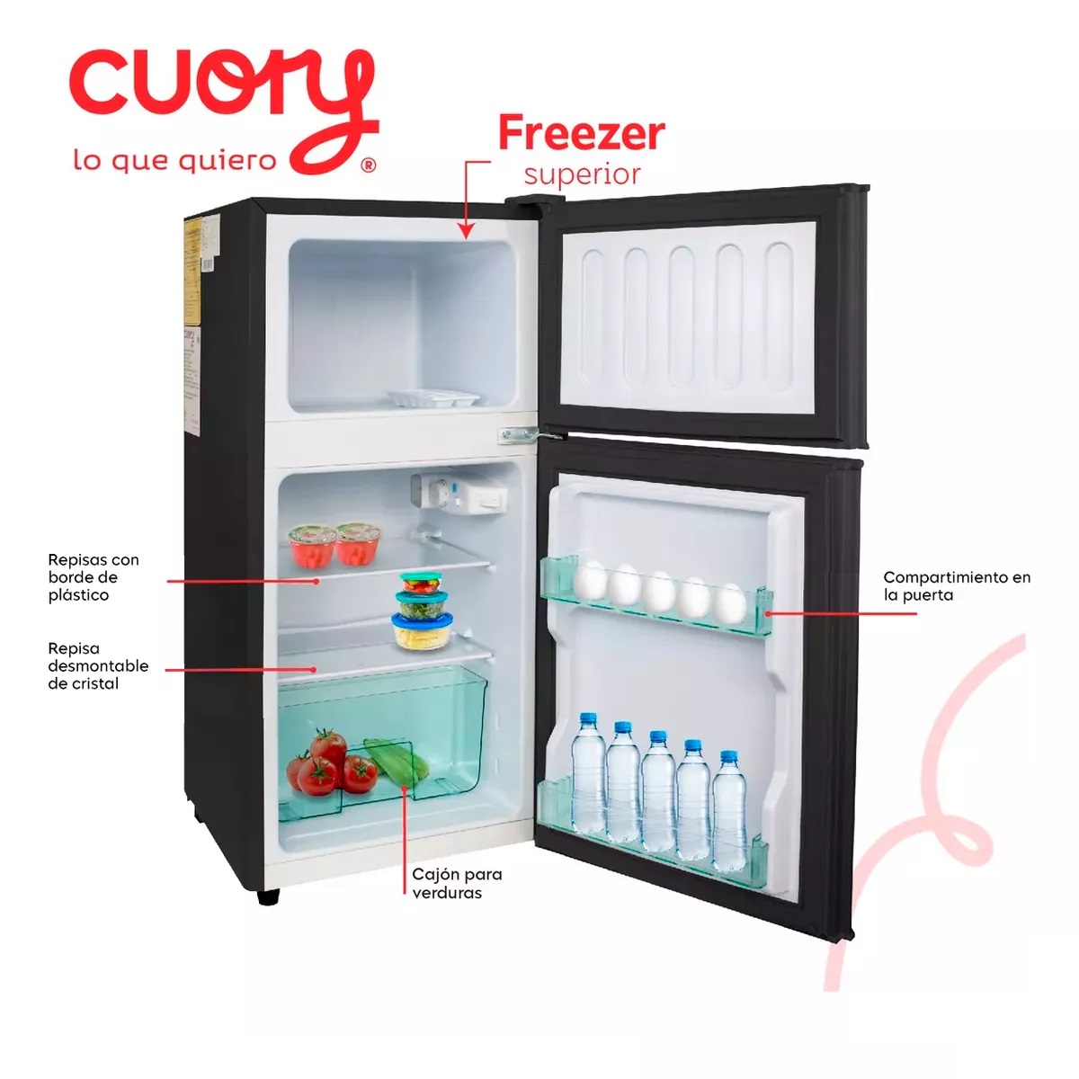 Frigobar Refrigerador Con Freezer Cuory 86l 2 Puertas 3 Pies