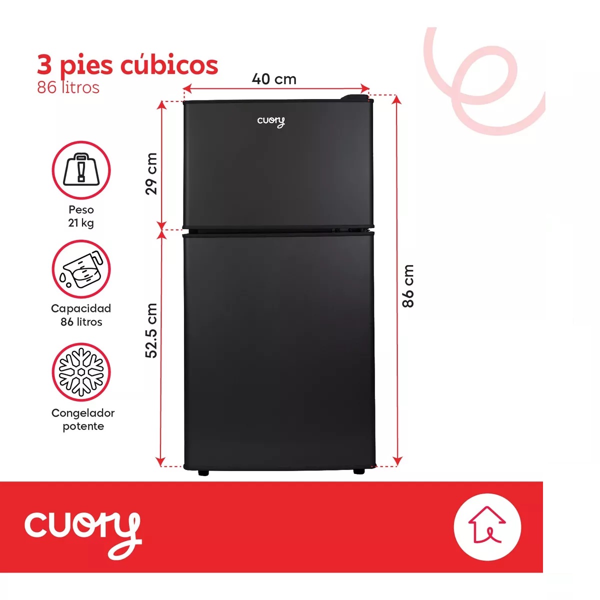 Frigobar Refrigerador Con Freezer Cuory 86l 2 Puertas 3 Pies