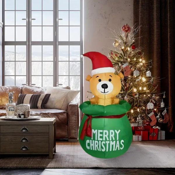Oso de Navidad Inflable de 1.6M Impermeable con Luz Led, Oso de Peluche para interiores y exteriores. 