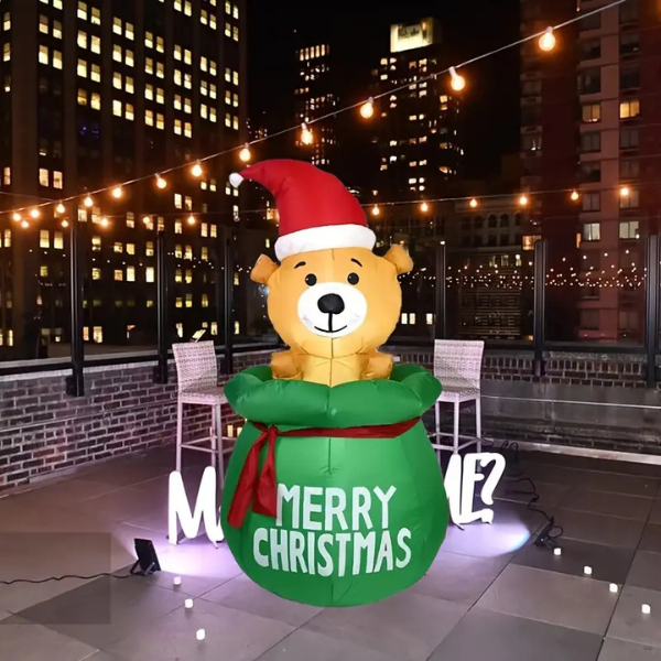 Oso de Navidad Inflable de 1.6M Impermeable con Luz Led, Oso de Peluche para interiores y exteriores. 