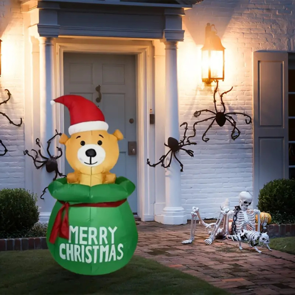 Oso de Navidad Inflable de 1.6M Impermeable con Luz Led, Oso de Peluche para interiores y exteriores. 