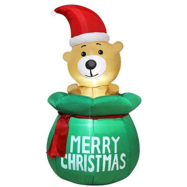 Oso de Navidad Inflable de 1.6M Impermeable con Luz Led, Oso de Peluche para interiores y exteriores. 
