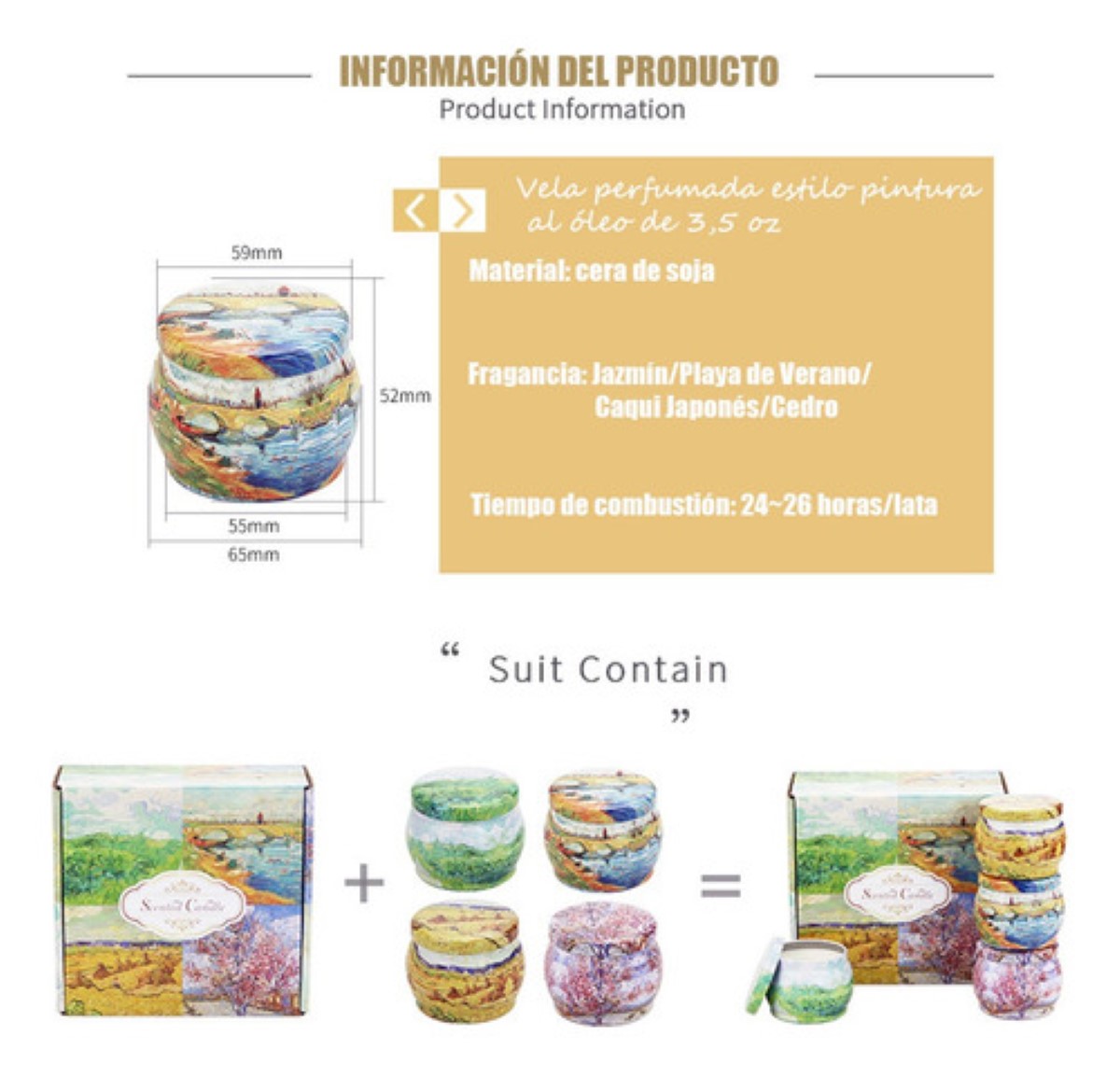 Velas Aromáticas De Cera De Soja Vela De Aromaterapia 3.5oz cuatro estaciones