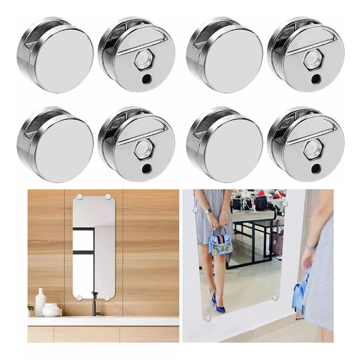8 Soportes De Espejo Para Vidrio Espejo Ajuste Fijo De 4-7mm