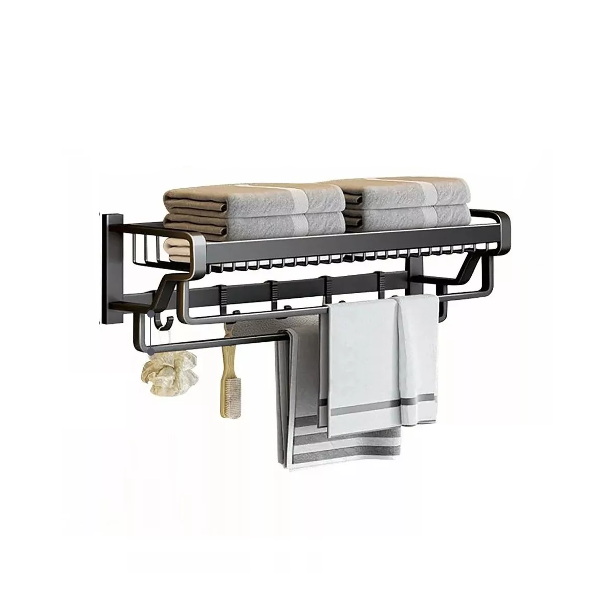 Toallero de baño doble de 57 cm para lavabo de baño, color gris oscuro