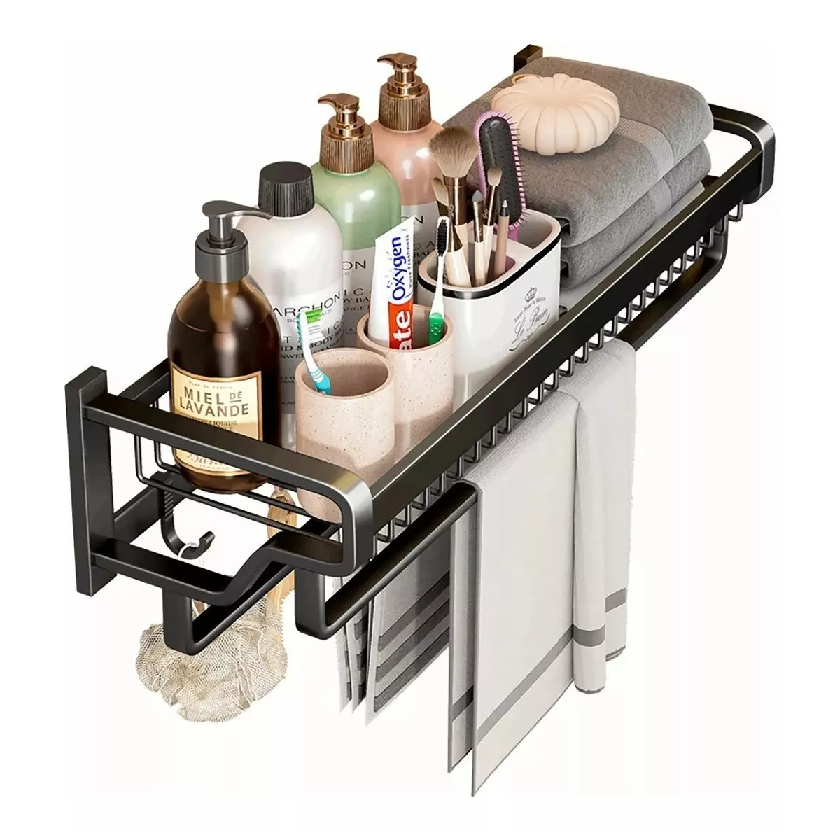 Toallero de baño doble de 57 cm para lavabo de baño, color gris oscuro