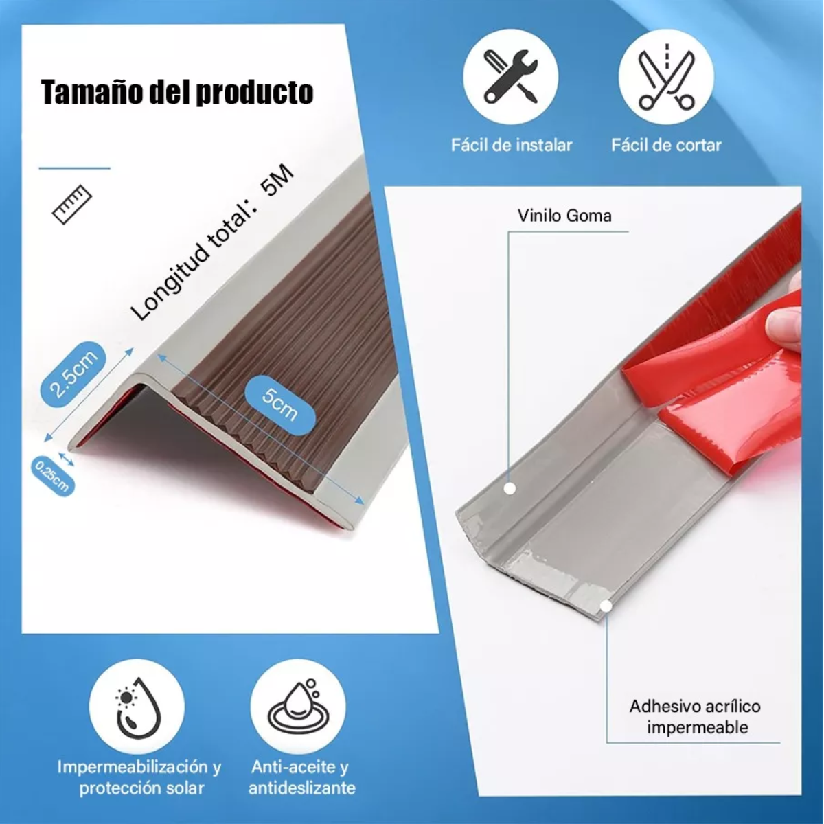 Cinta Adhesiva Antiderrapante Autoadherible Para Escaleras Gris