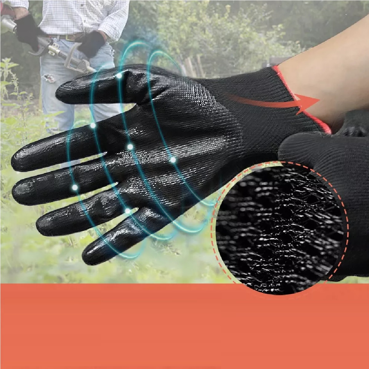 Guante Nylon Negro Recubiertos Palma Nitrilo Seguridad 12pcs