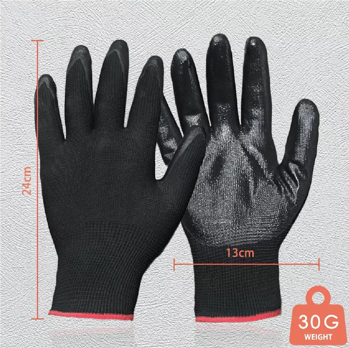Guante Nylon Negro Recubiertos Palma Nitrilo Seguridad 12pcs