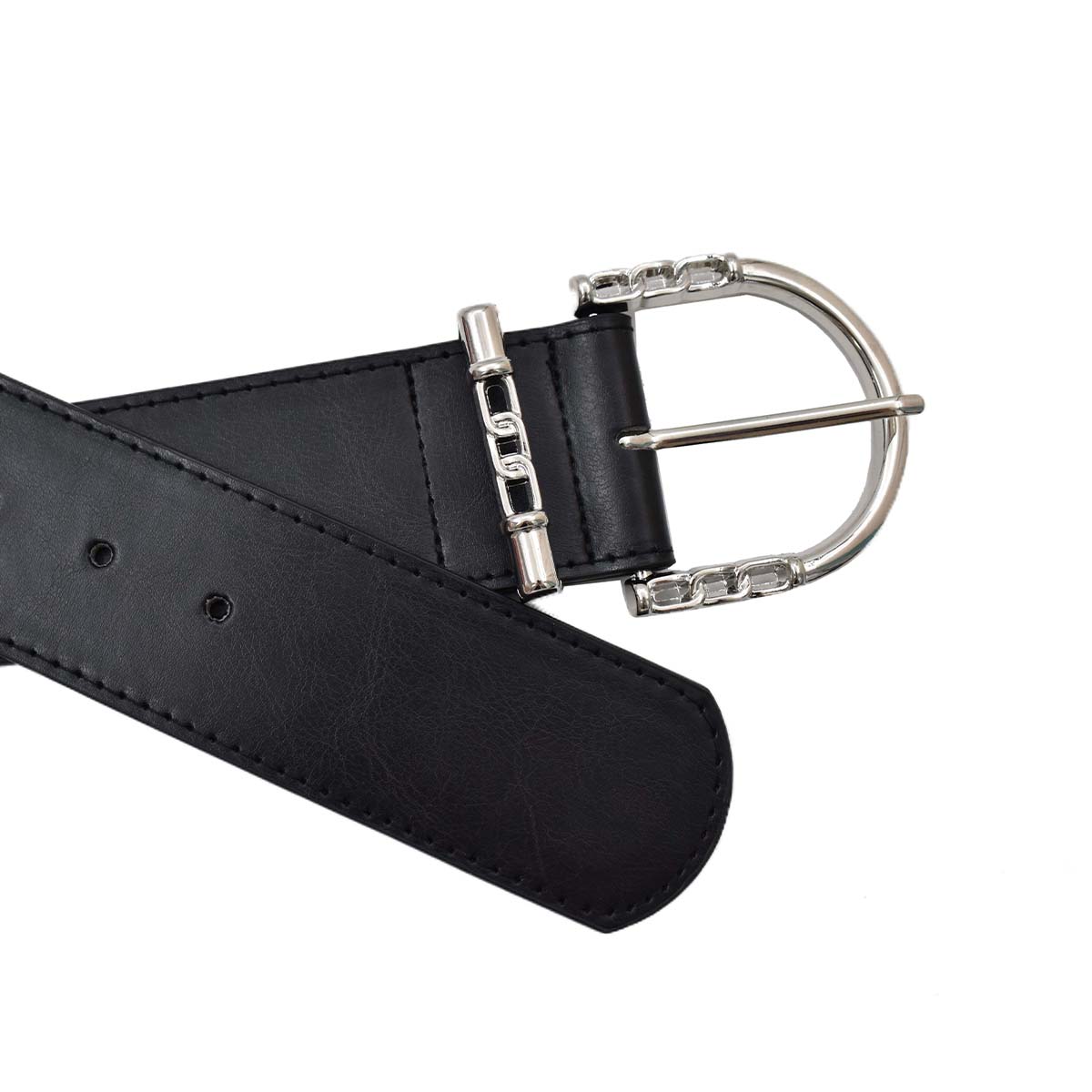 Cinturón Negro Hebilla Color Plata 