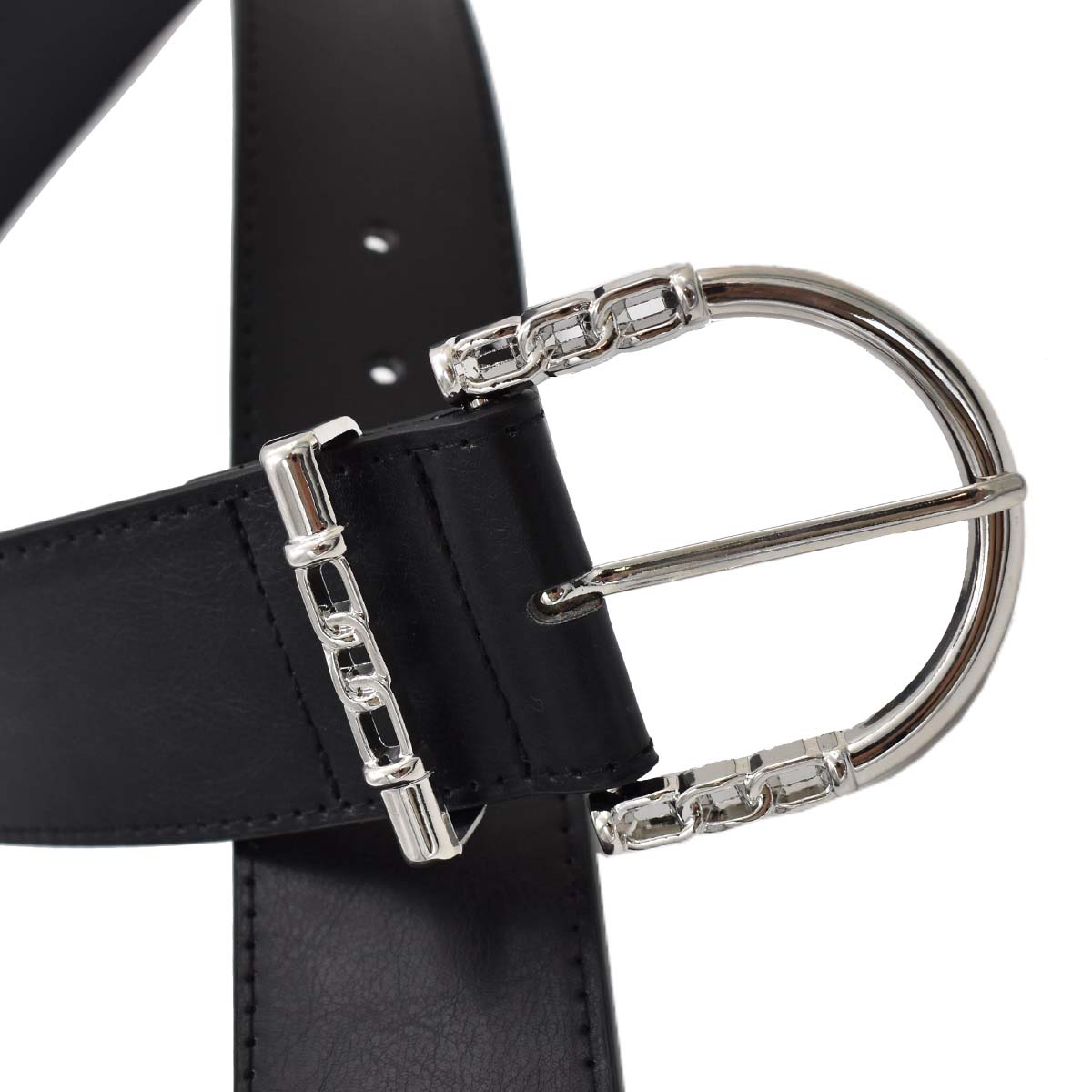 Cinturón Negro Hebilla Color Plata 