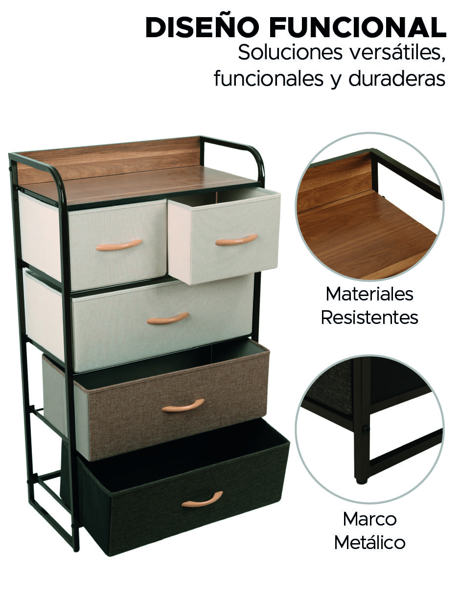 Cómoda De Tela Con 5 Cajones – Multicolor