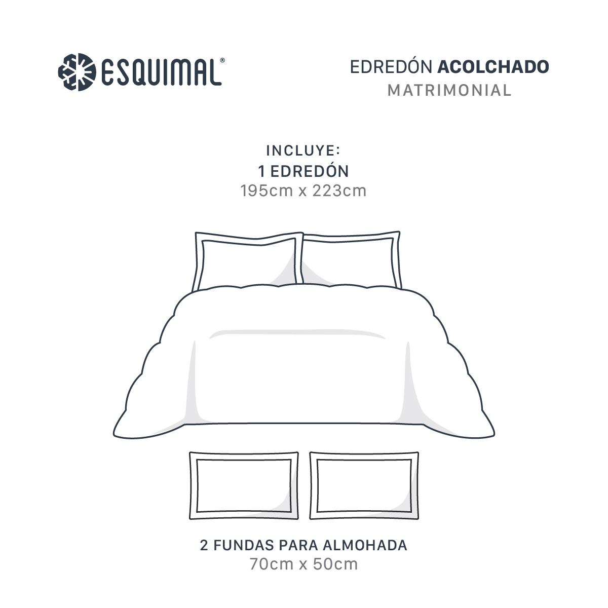 Edredón Invernal Cobertor Matrimonial + Fundas Blanco ESQUIMAL