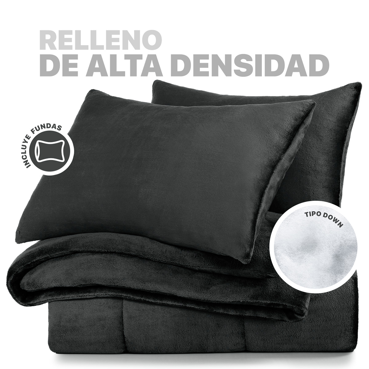 Edredón Invernal Cobertor Individual + Fundas Negro ESQUIMAL.