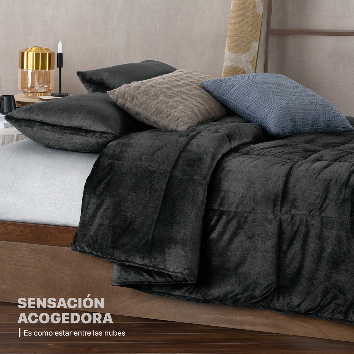 Edredón Invernal Cobertor Matrimonial + Fundas Negro ESQUIMAL.