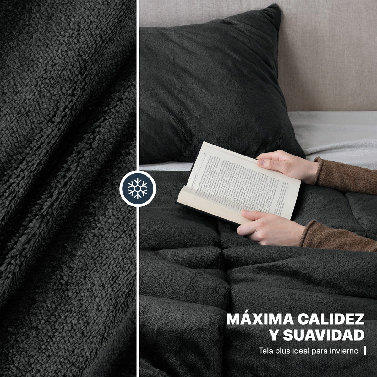 Edredón Invernal Cobertor Matrimonial + Fundas Negro ESQUIMAL.