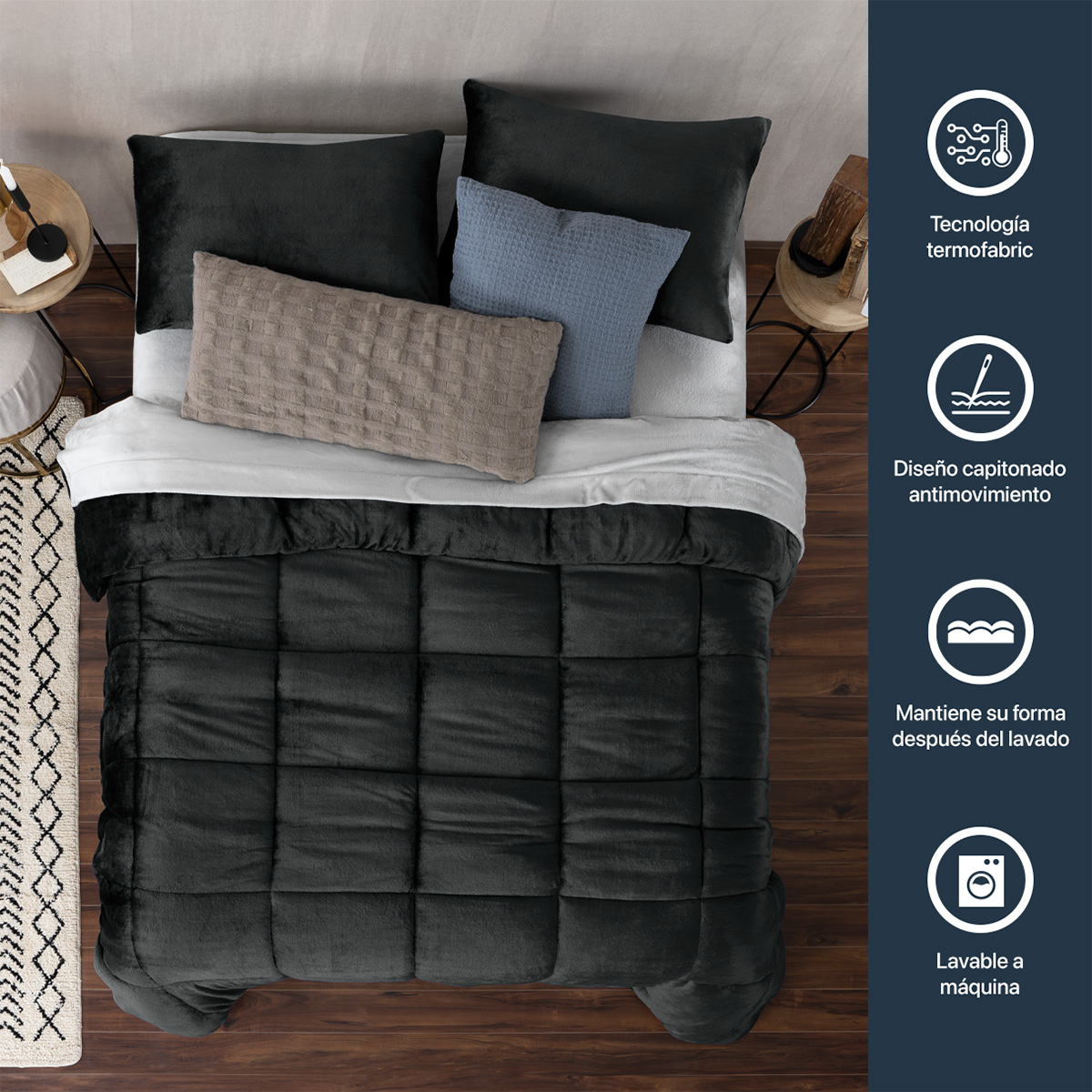 Edredón Invernal Cobertor Matrimonial + Fundas Negro ESQUIMAL.