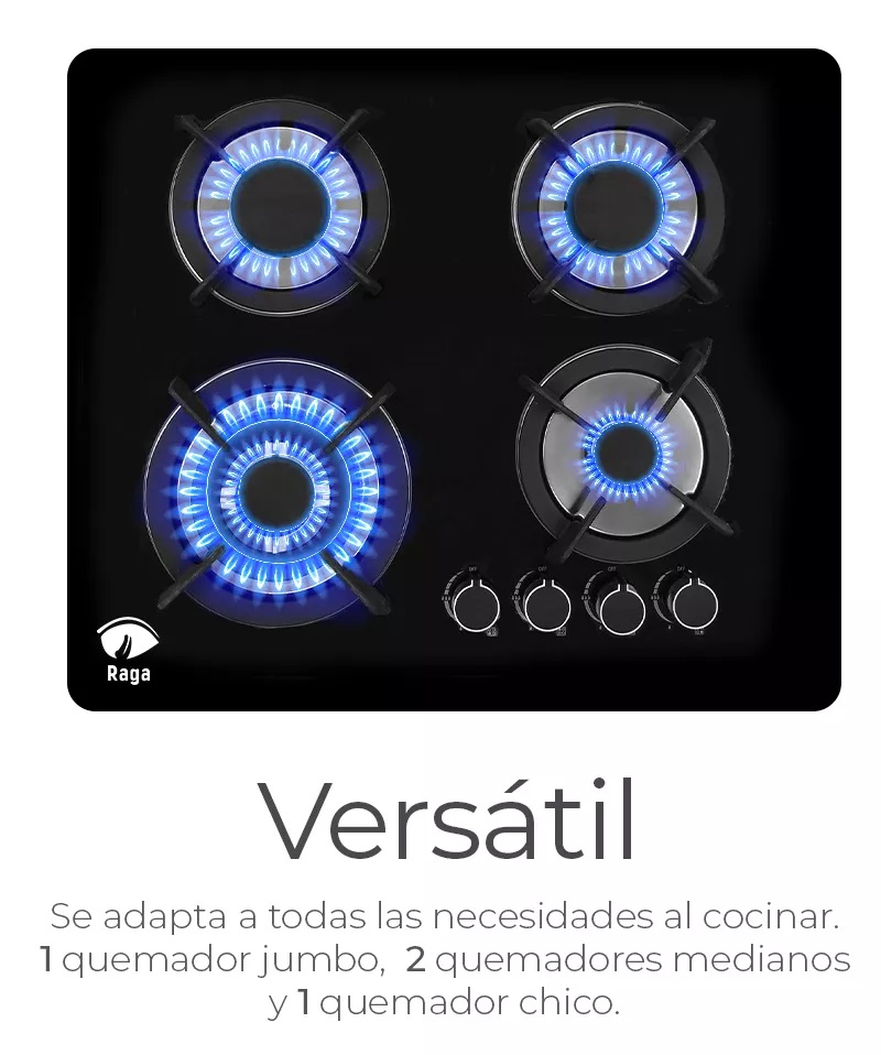 Estufa De Mesa/parrilla A Gas 4 Quemadores, Cristal Templado Color Negro