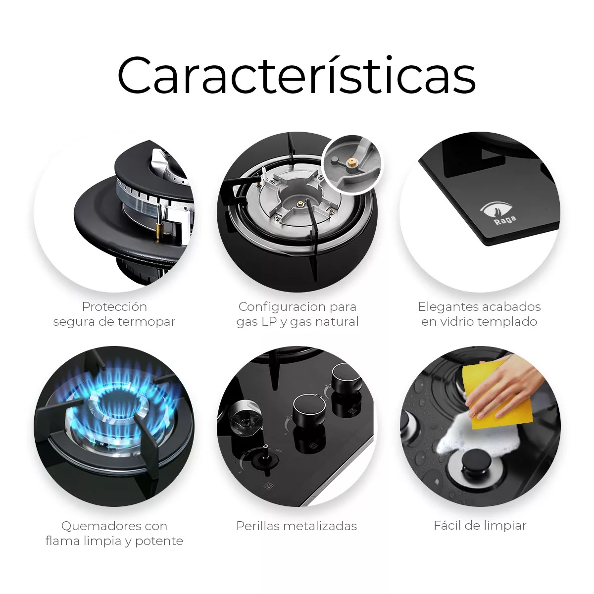 Estufa De Mesa/parrilla A Gas 4 Quemadores, Cristal Templado Color Negro