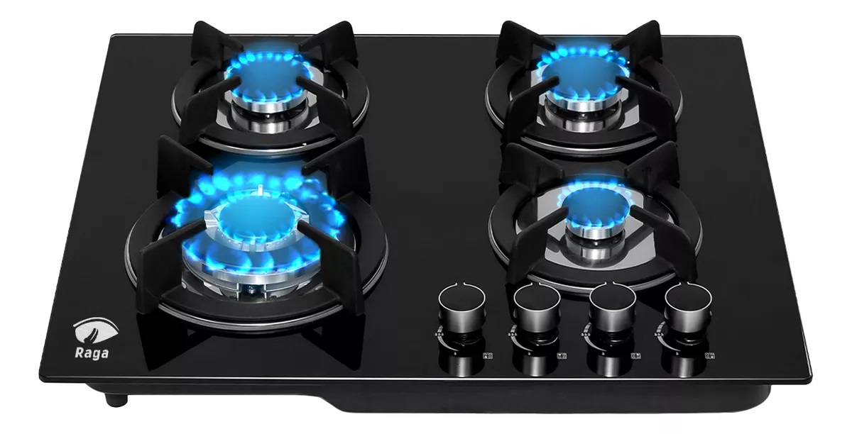 Estufa De Mesa/parrilla A Gas 4 Quemadores, Cristal Templado Color Negro