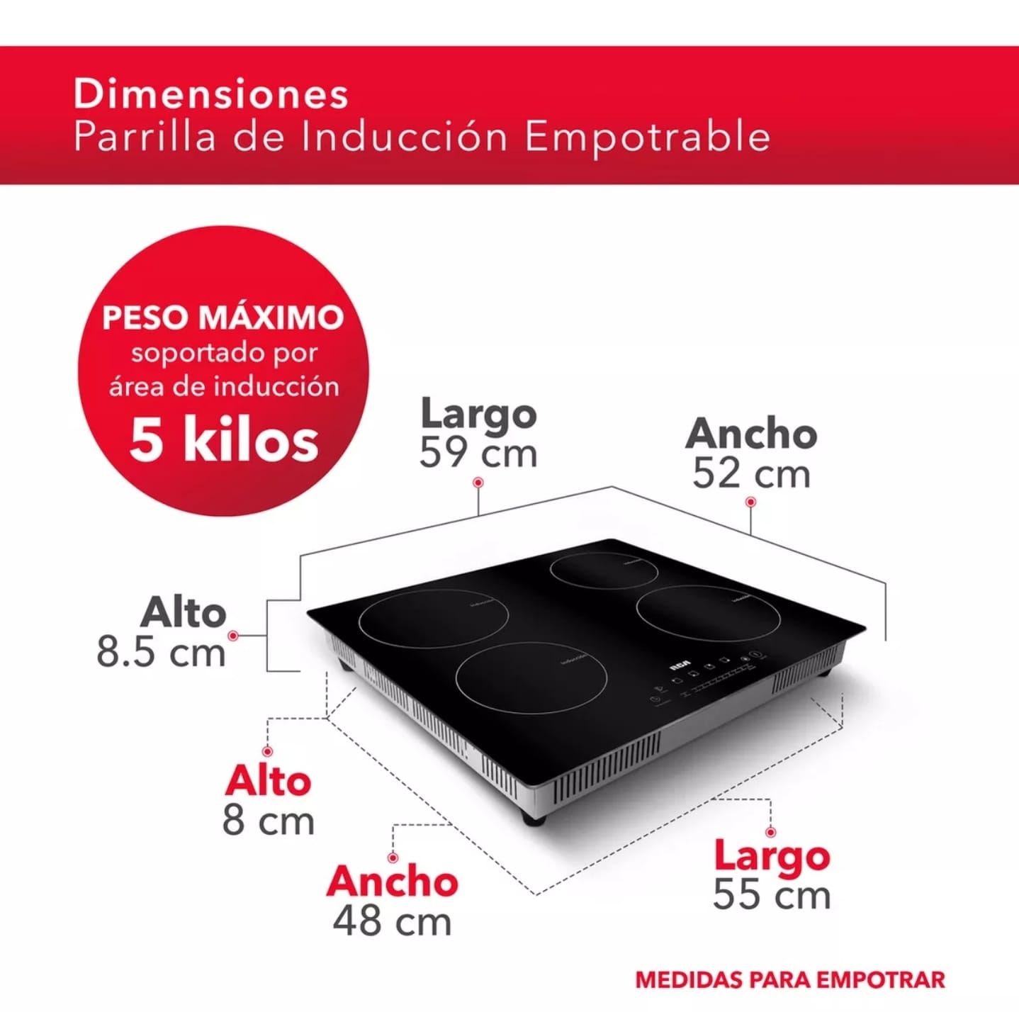 Rca Parrilla De Inducción Empotrable Rc-12a5 Color Negro