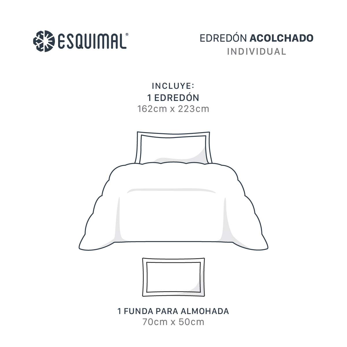 Edredón Invernal Cobertor Individual + Fundas Gris ESQUIMAL.