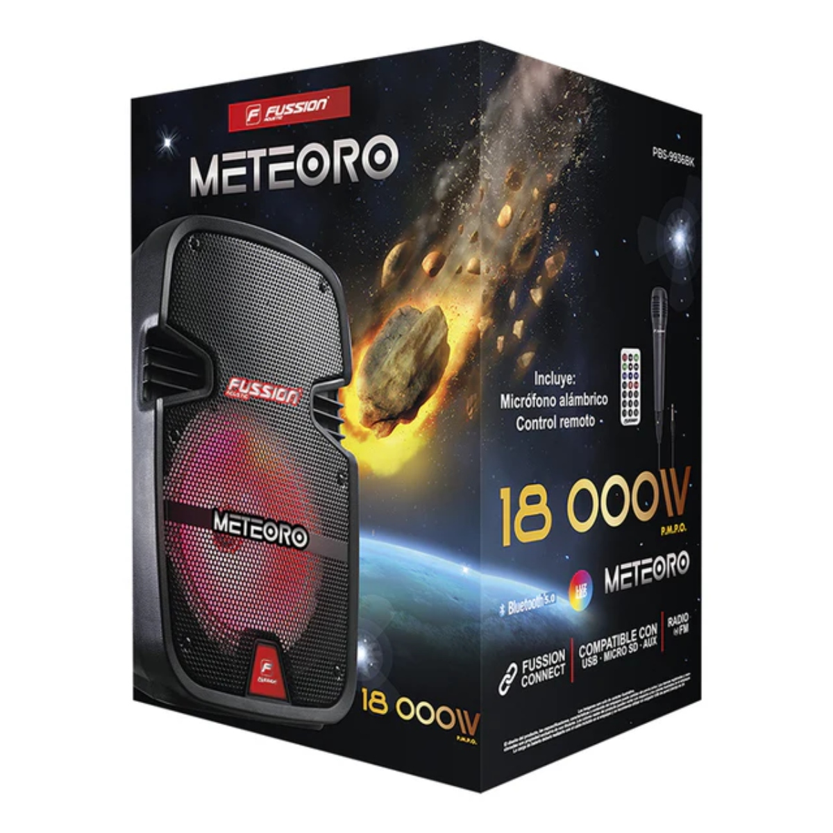 Bafle Amplificado Fussion PBS-9936BK 8" Meteoro 18 000W P.M.P.O Negro ENDY5