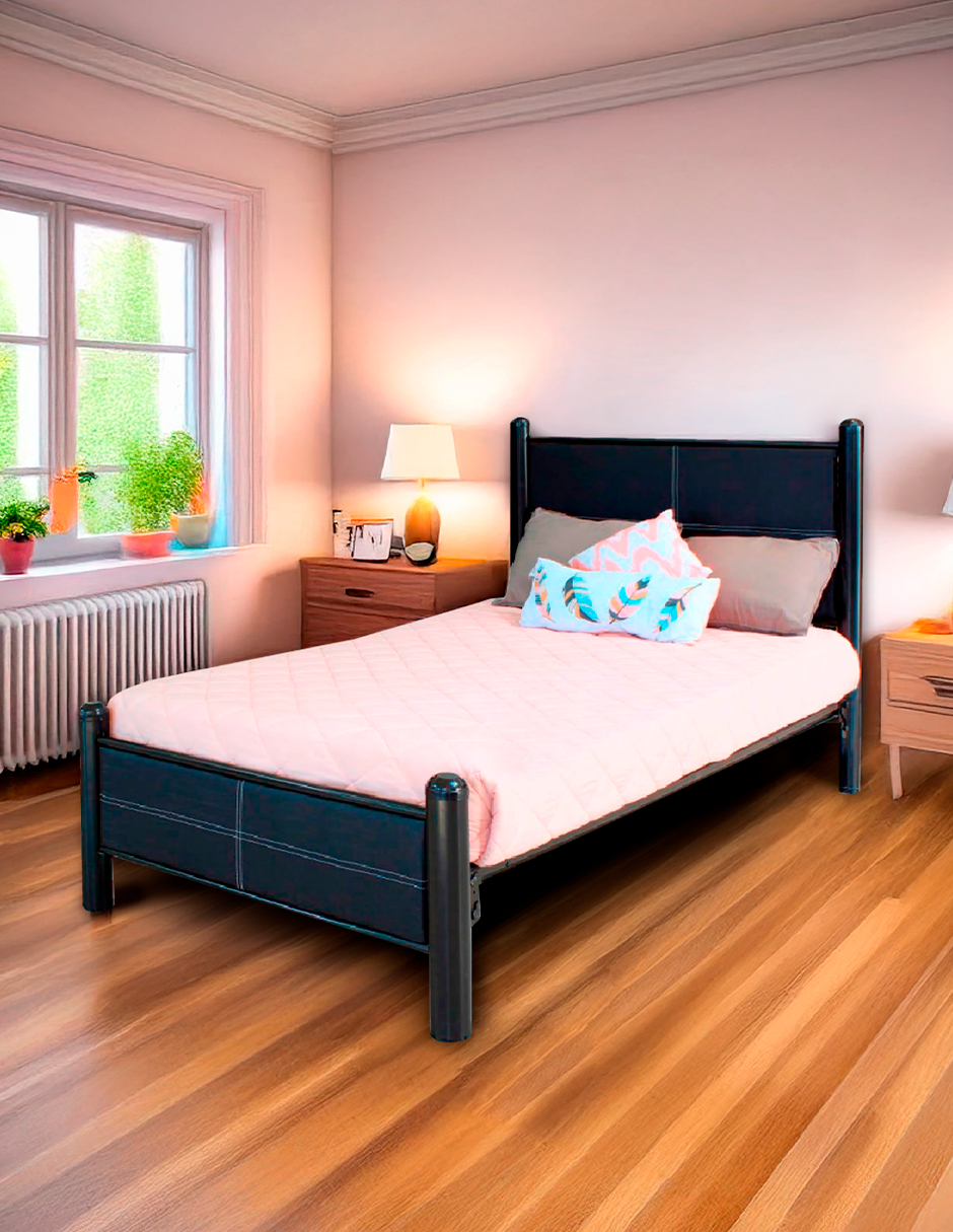 Cama Individual Cruzze Con Cabecera En Vinil Chocolate