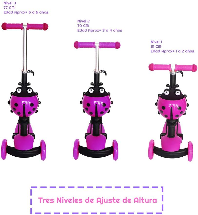 Scooter Patin Montable 3 Ruedas Con Luces Led Catarina Rosa
