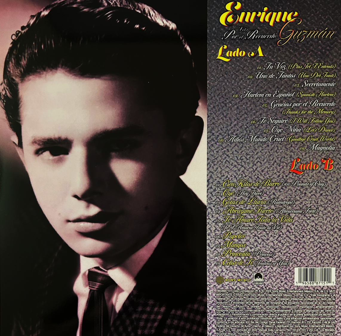 Enrique Guzman Por El Recuerdo Volumen 1 Gris Grey Lp Vinyl