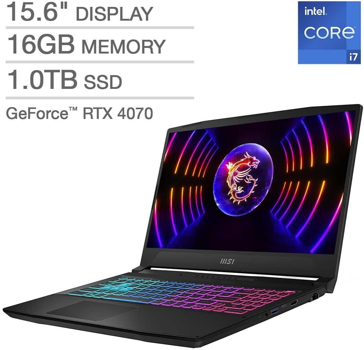 MSI Laptop Gamer Katana Intel Core i7 12650H RAM 16GB, SSD 1TB, Pantalla de 15.6" Video GeForce RTX 4070, Windows 11 Home Teclado en Inglés.