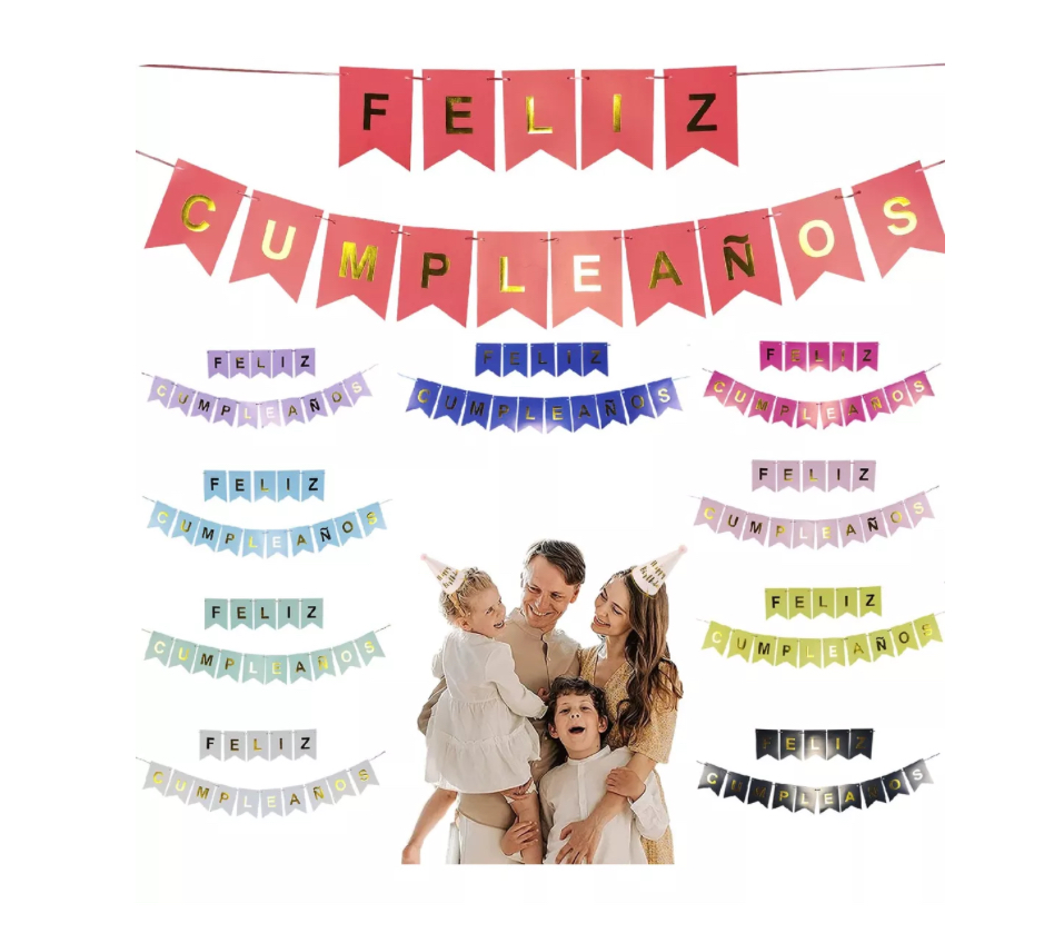 Letrero Banner Feliz Cumpleaños 10 Piezas Fiesta Decorativa