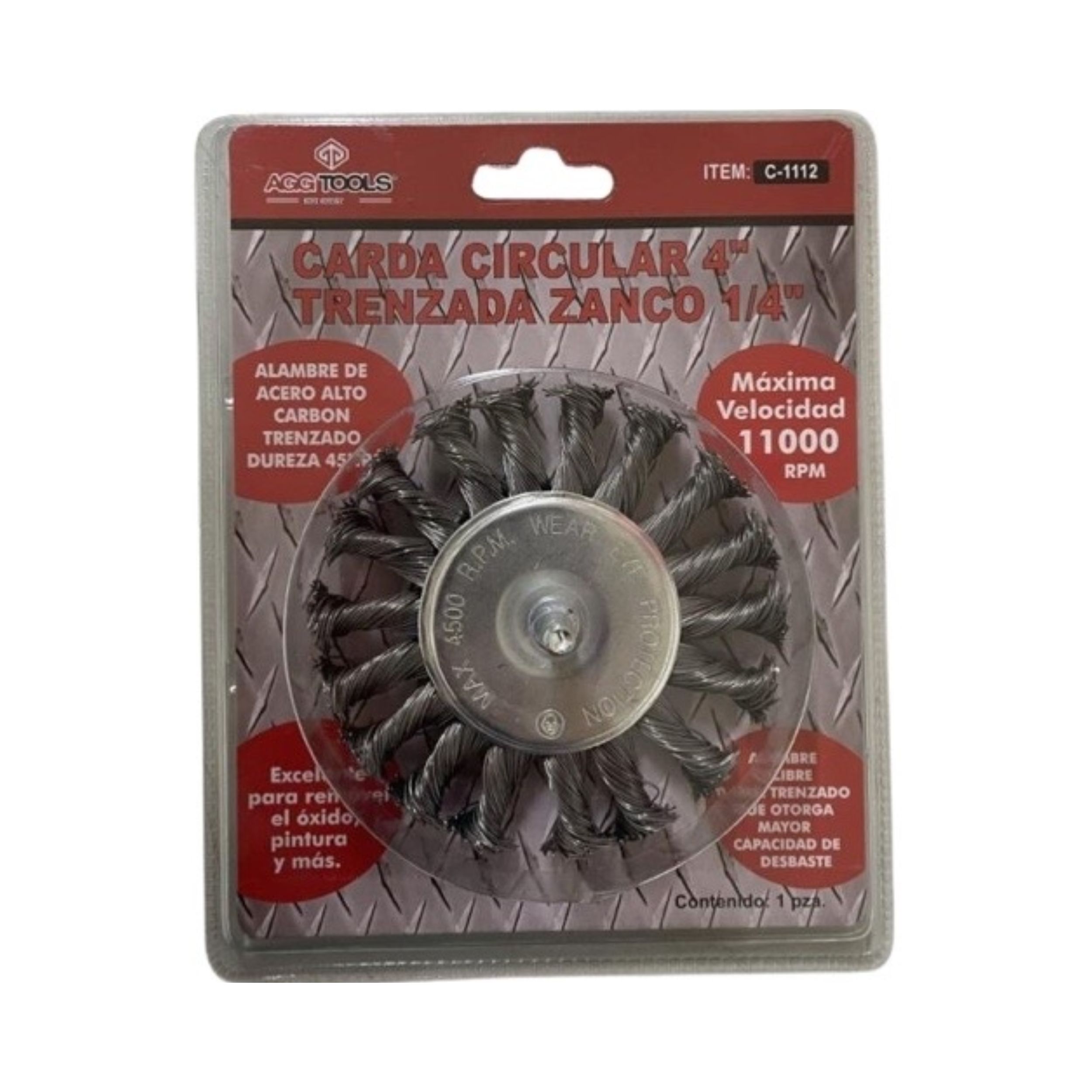 Carda Trenzada de 4 Pulgadas 1/4 de Vastago p/Taladro