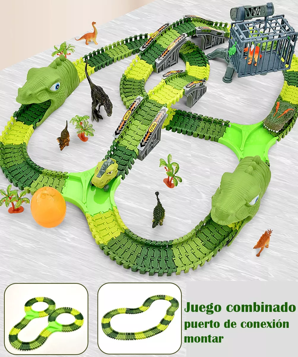 Pista Carreras Dinosaurios Infantil 278 Piezas 4 Carros Coches más Accesorios Juguetes para Niños