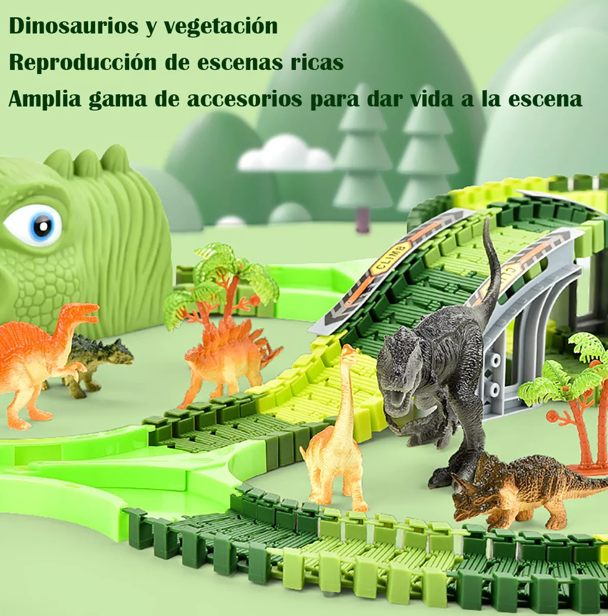 Pista Carreras Dinosaurios Infantil 278 Piezas 4 Carros Coches más Accesorios Juguetes para Niños
