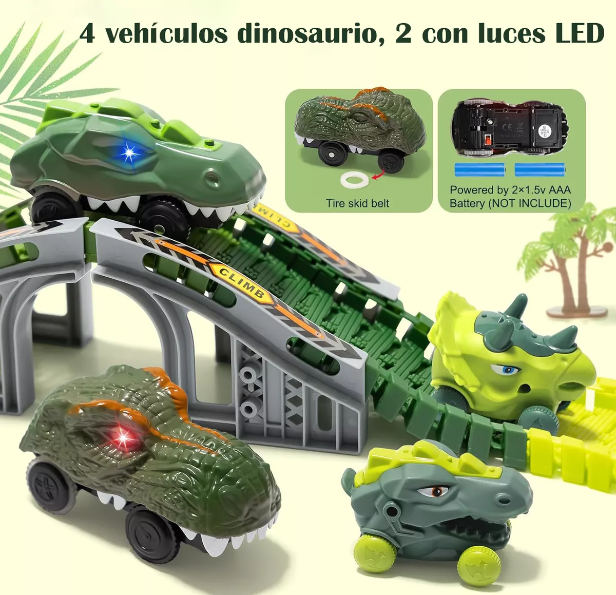 Pista Carreras Dinosaurios Infantil 278 Piezas 4 Carros Coches más Accesorios Juguetes para Niños