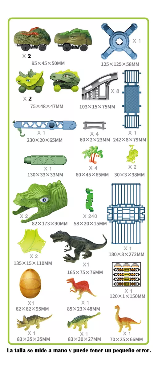 Pista Carreras Dinosaurios Infantil 278 Piezas 4 Carros Coches más Accesorios Juguetes para Niños