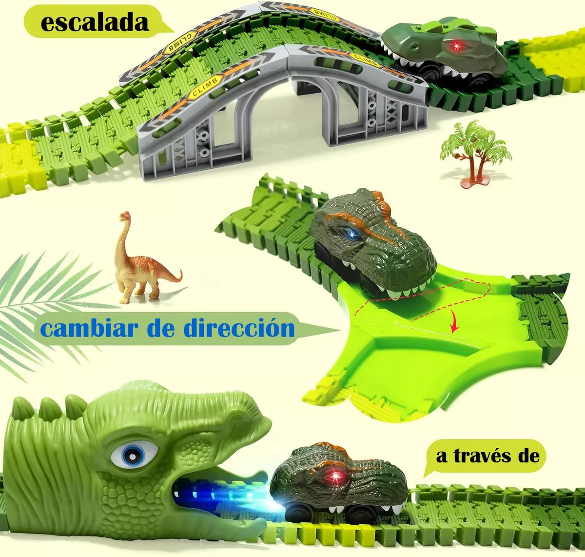 Pista Carreras Dinosaurios Infantil 278 Piezas 4 Carros Coches más Accesorios Juguetes para Niños